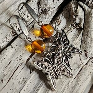 Natural Amber Stone Silver-plated Earrings designer Jewelry